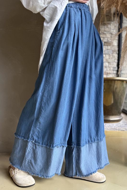 Frisco Deep Cuff Chambray Wide Leg Pant Mid